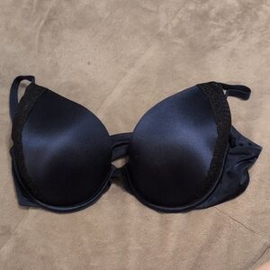 Maidenform Navy Satin Push-Up Bra with Lace Accent